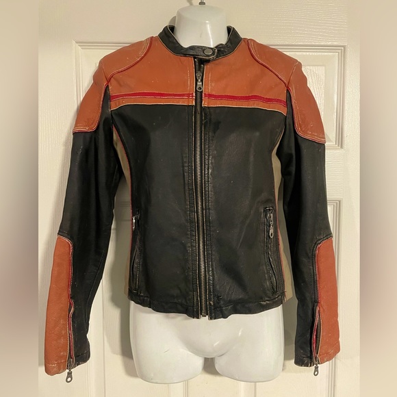 Vintage Oscar Leopold distressed leather biker jacket size XS - Picture 1 of 5